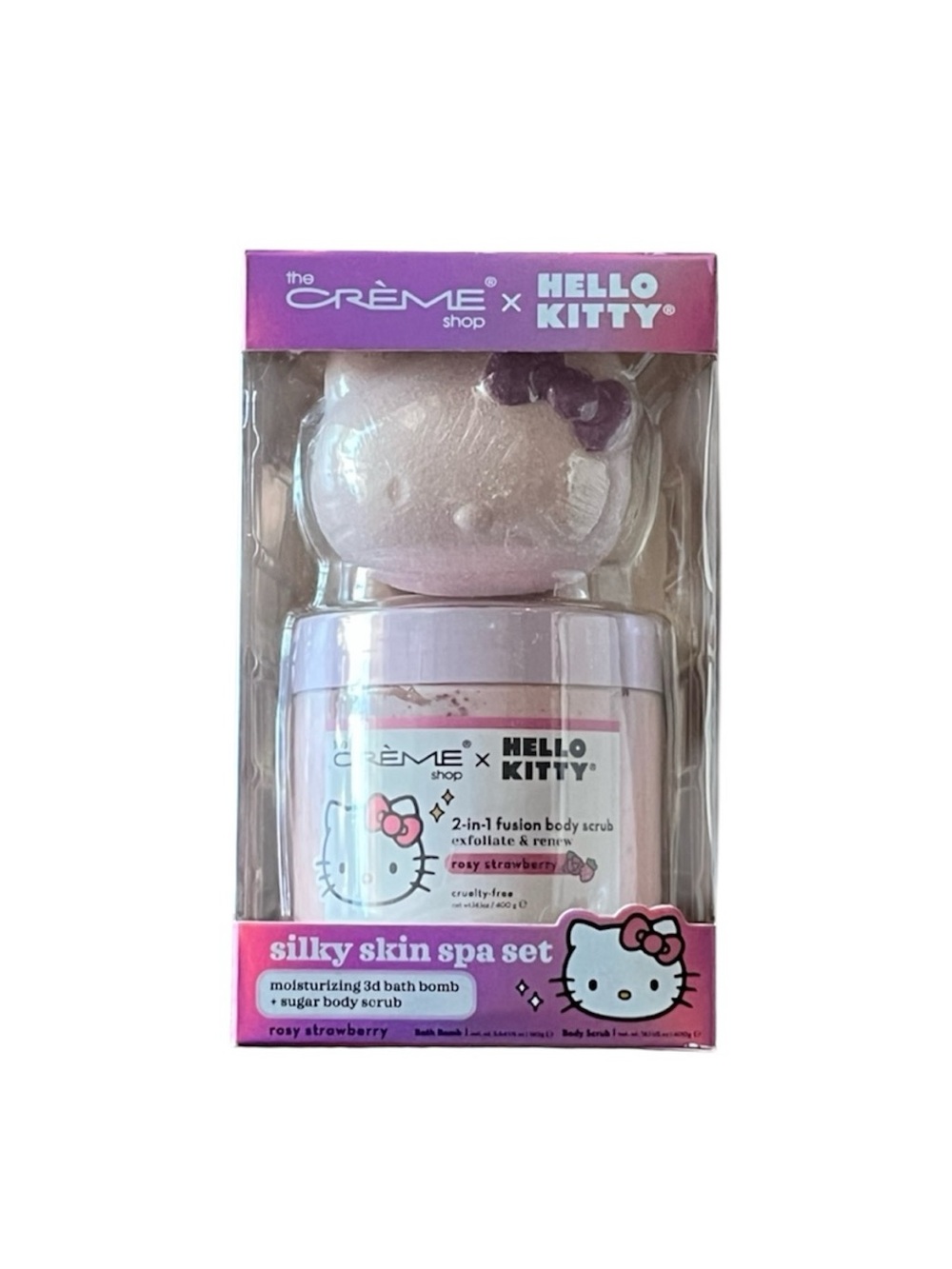The Crème Shop Hello Kitty Spa Set Rosy Strawberry Bath Bomb & Body Scrub Pink